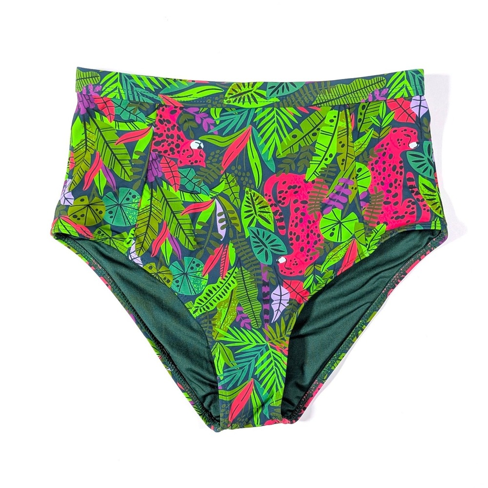 Palms Away by Red Dress High Waist Bikini Bottom Green Pink Jungle Leopard S NWT